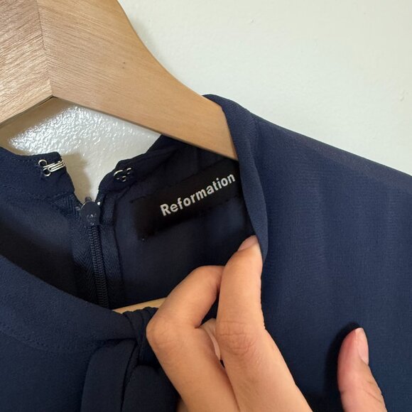 Reformation Cassie Navy Blue Neck Tie Mini Dress US 4 - Picture 5 of 7